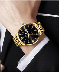 Top Brand Men Watch Stainless Steel Top Quailty Luxury Push Button Hidden Clasp Waterproof Luminous Date Week Sport Wrist Watch