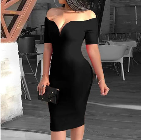 Lady V style off-the-shoulder fitted dress with a tight waist and a full skirt, a fitted evening for women
