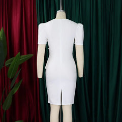 Casual Basic Women's Ruffled 3D Flower Short Sleeve Bodycon Mid Pencil Dress Elegant