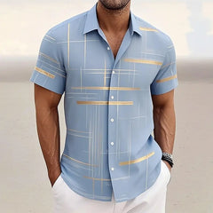 8 Color Men's Geometric Grid Shirt Button Shirt Short Sleeve Fashion Casual Outdoor Vacation Streetwear 3D Printed Lapel Shirt