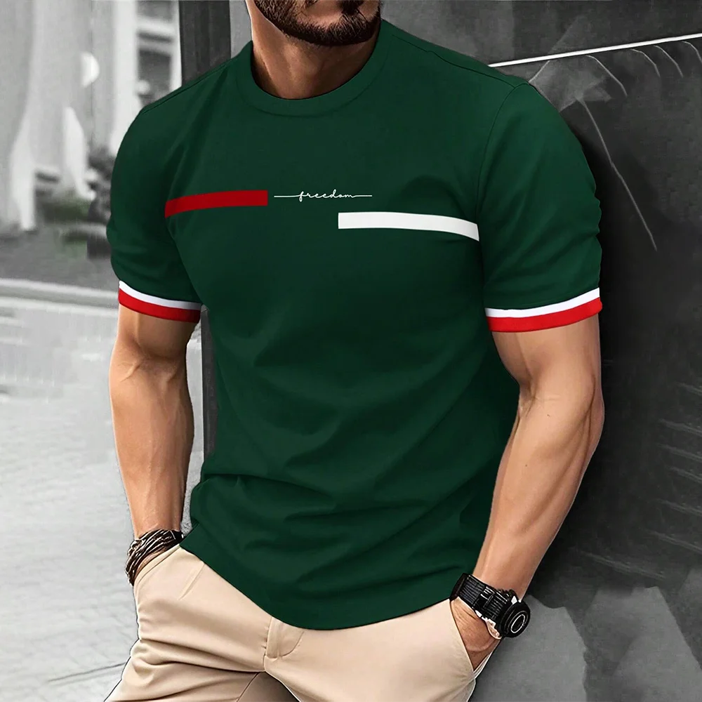 Fashion Summer 3D Stripe Letter Print Men's T Shirt Hip Hop Trend H Streetwear
