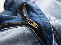 Trendy Brand Motorcycle Men's Jeans Unique Ripped Slim Fit Streetwear High Elasticity Smooth Slimming Effect Casual Denim