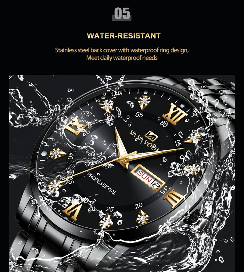 Top Brand Men Watch Stainless Steel Top Quailty Luxury Push Button Hidden Clasp Waterproof Luminous Date Week Sport Wrist Watch