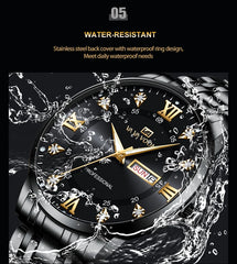 Top Brand Men Watch Stainless Steel Top Quailty Luxury Push Button Hidden Clasp Waterproof Luminous Date Week Sport Wrist Watch