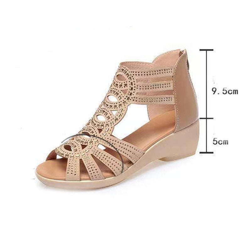 Summer Real Soft Pu Leather Roman Sandals Women&#39;s Chunky Heel5cm Mom Shoes Fashion Outerwear Female Sandalia Wedge Women&#39;s Shoes