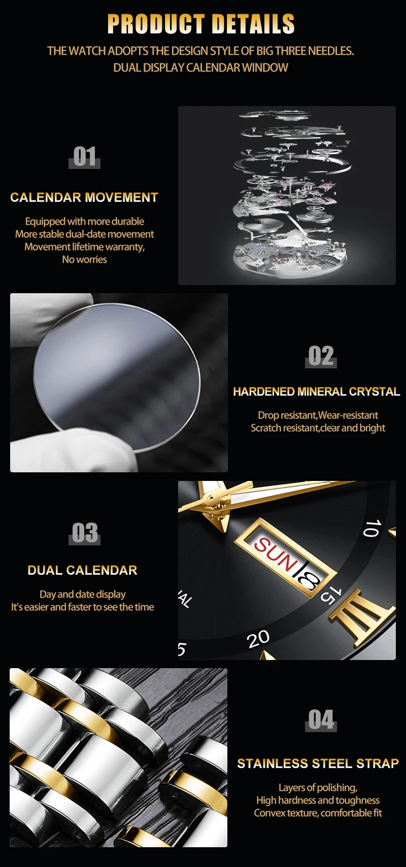 Top Brand Men Watch Stainless Steel Top Quailty Luxury Push Button Hidden Clasp Waterproof Luminous Date Week Sport Wrist Watch