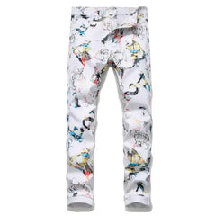 2021 Men's  Fashion High Quality Printed Jeans Men Hip Hop Streetwear Cotton Denim Pants Slim Fit Male Casual