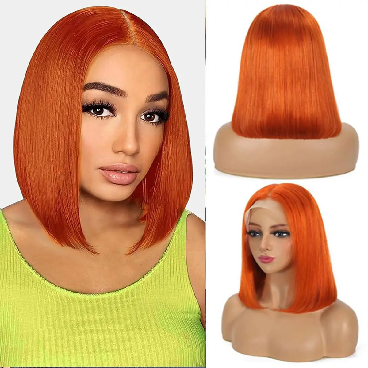 Ginger Orange Bone Straight Short Bob HD Transparent 13x4 Lace Front Human Hair Wig Brazilian 250% Colored Lace Frontal Bob Wigs