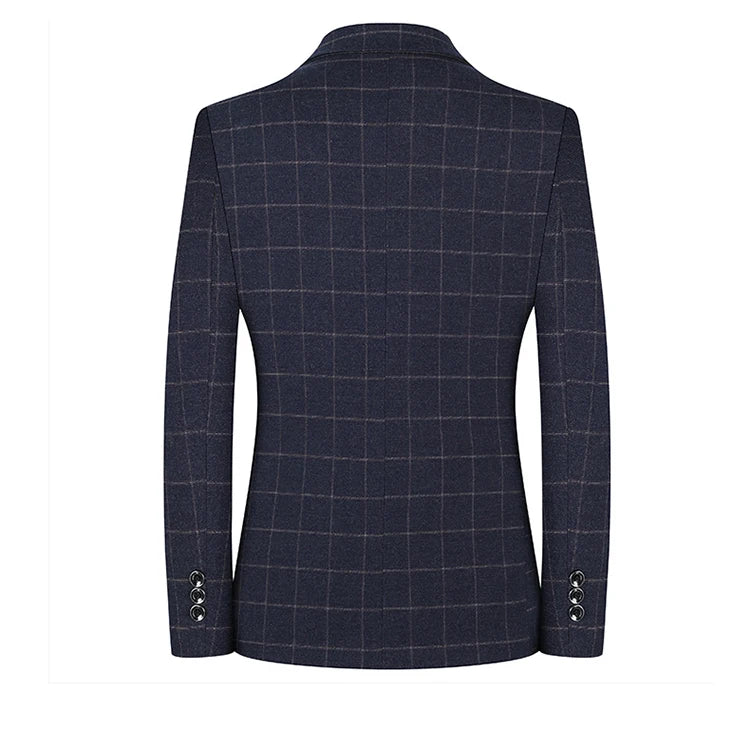Men's Slim Fit Plaid Blazer Casual Spring Autumn Fashion Polyester Coat Handsome All-Matching Suit for Middle-Aged