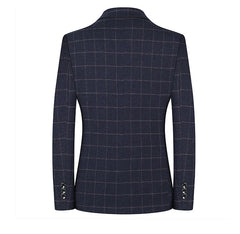 Men's Slim Fit Plaid Blazer Casual Spring Autumn Fashion Polyester Coat Handsome All-Matching Suit for Middle-Aged