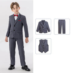 90-170 Teenager Kids Spring Beige 4Pieces/s Jacket Vest Pants Bowtie Wedding Dress Boys Photography Suit Children Host Costume