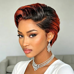 Ombre Colored Wig 13x4 Transparent Lace Frontal Wig Human Hair Straight Wig Pixie Cut Wig 150% Density