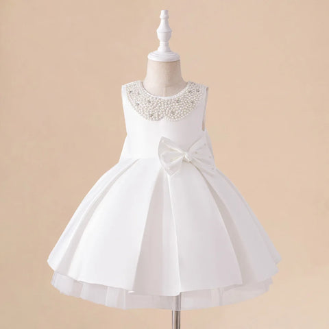 Luxury Baby Girls Party Dress Beading White Princess Dress For Kids Birthday Elegant Wedding Bridesmaid Pageant Baptism Vestidos