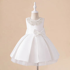 Luxury Baby Girls Party Dress Beading White Princess Dress For Kids Birthday Elegant Wedding Bridesmaid Pageant Baptism Vestidos