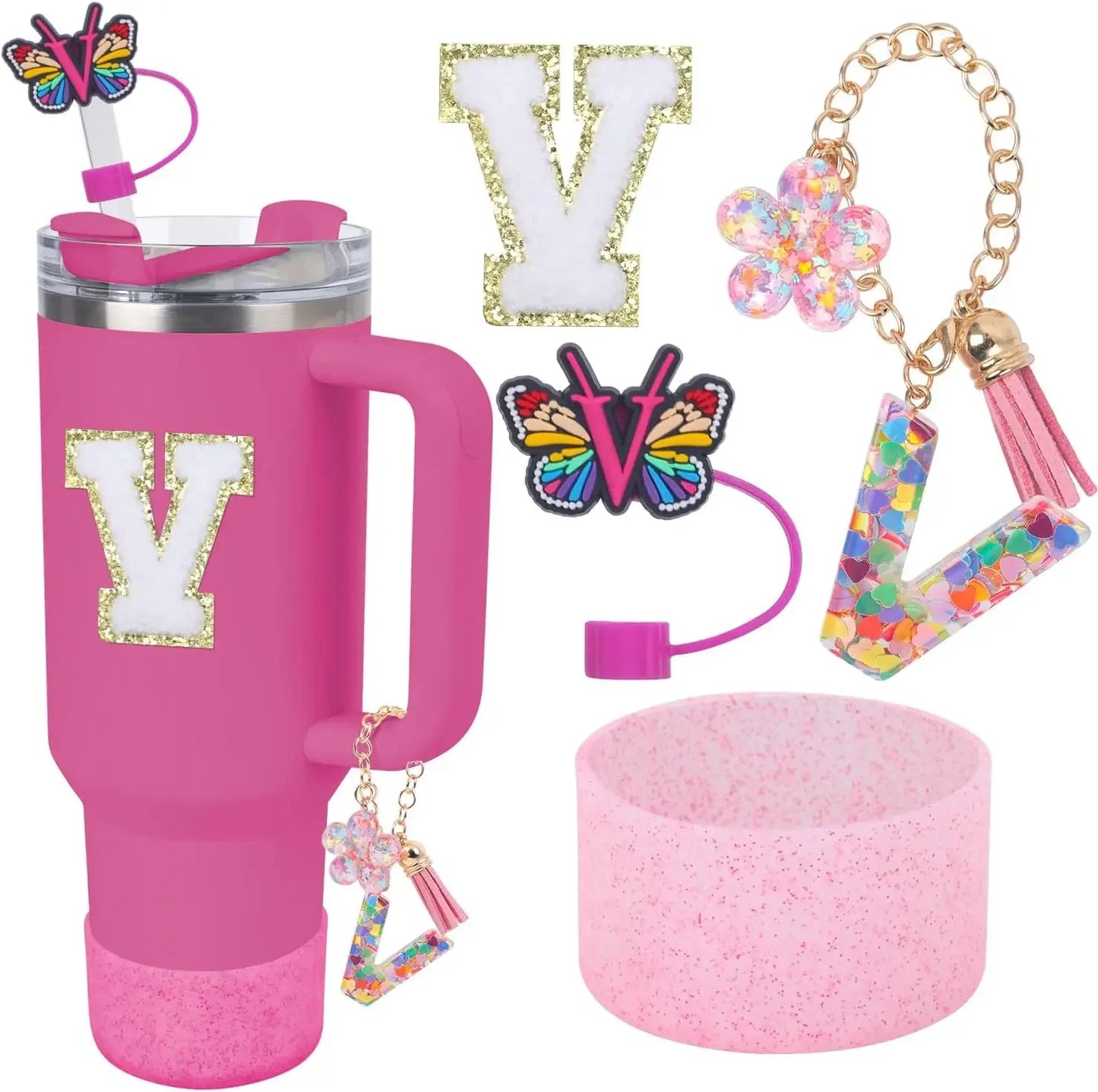 Accessories for Stanley Cup 40oz 30oz Letter Charms for Handle Silicone Boot,Straw Cover Topper & Sticker Charms