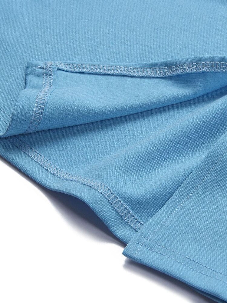 Blue Bodycon Dress Office Ladies Elegan Short Sleeve