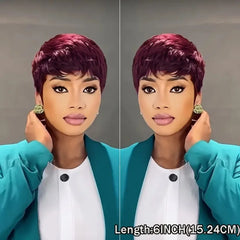 6-Inch Pixie Cut Wig with Bangs in Vibrant Red 99J Burgundy Brazilian Remy Human Hair wig