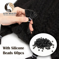 Kinky Straight Microlinks Hair Extensions Human Hair Natural Black Keratin I Tip Nano Ring Hair Extension Silicone Beads 50g/Set