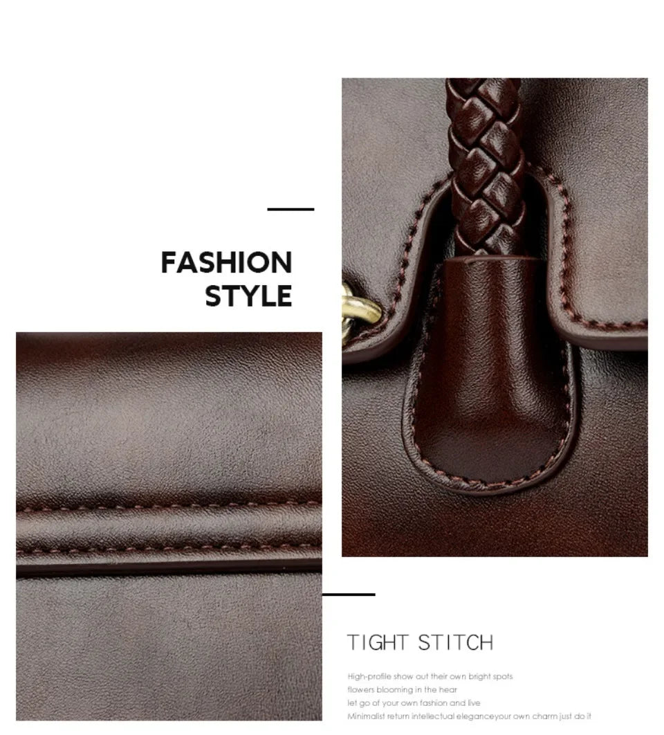 Retro High Quality Oil Leather Women Top-handle Shoulde Bags Vintage Casual Totes Trendy Lock Designer Handbag Small