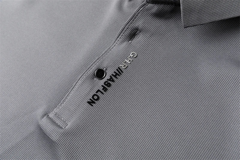 New Men's Business Casual Long Sleeved Shirt with Badge Solid Color Polo Shirt