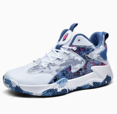 Mesh breathable polyester fiber material soft sole contrasting color men's high top basketball shoes