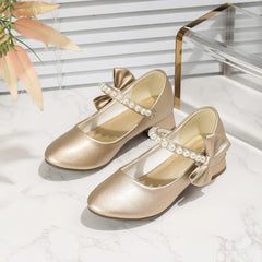 Children's Leather Shoes Elegant Girl Princess Shoes with Bowknot Fashion Chic Versatile Kids Party High-heels Shoes Black White
