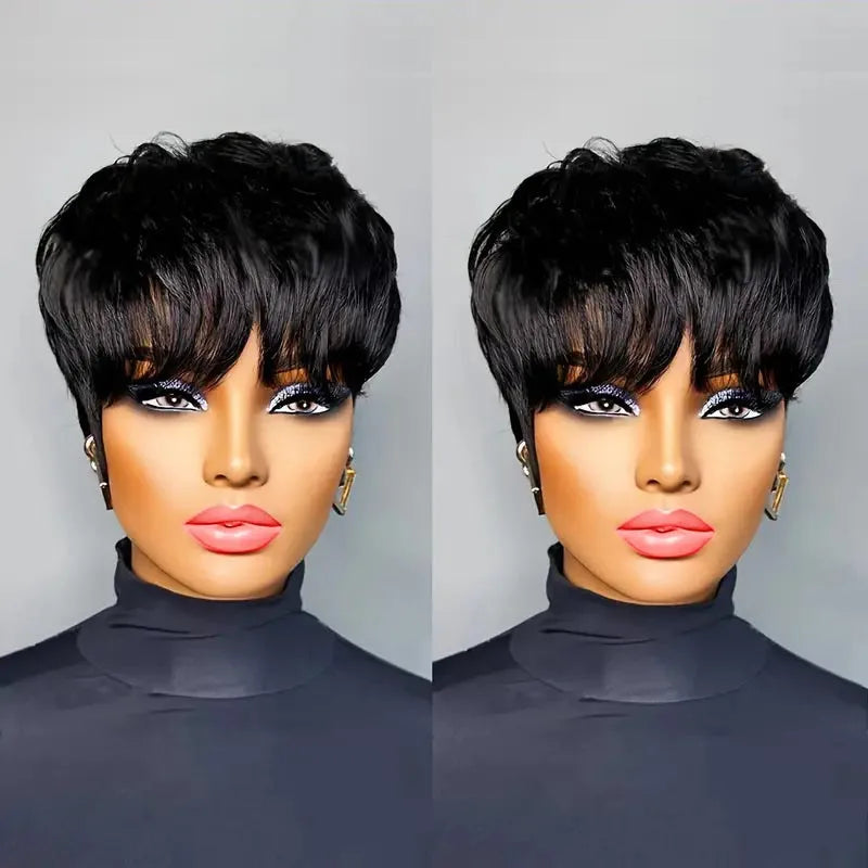 Pixie Cut Wigs For Women Human Hair Short Bob Wig With Bangs Layer Brazilian Human Hair Full Machine Made Wig