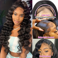 Deep Wave Curly Human Hair Wig 13x6 HD Lace Human Hair Wig for Women 250% Density Glueless Frontal Wigs on Clearance Sale
