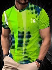 Fashion men's minimalist striped printed T-shirt summer leisure outdoor sports fitness round neck short sleeved men's shirt top