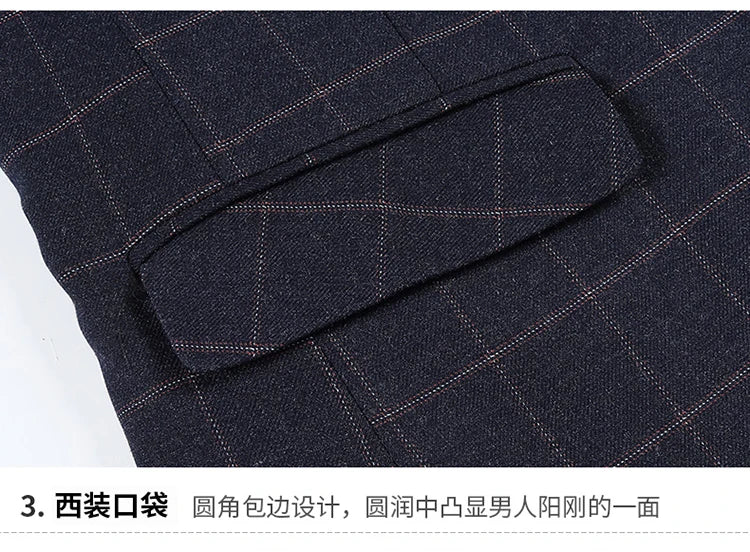 Men's Slim Fit Plaid Blazer Casual Spring Autumn Fashion Polyester Coat Handsome All-Matching Suit for Middle-Aged