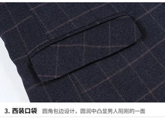 Men's Slim Fit Plaid Blazer Casual Spring Autumn Fashion Polyester Coat Handsome All-Matching Suit for Middle-Aged