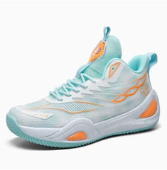 Mesh breathable polyester fiber material soft sole contrasting color men's high top basketball shoes