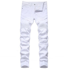 Men's Moto Biker Jeans  2025 New Spring Autumn HIP HOP Punk Streetwear Black White Straight OverSize Denim Pants