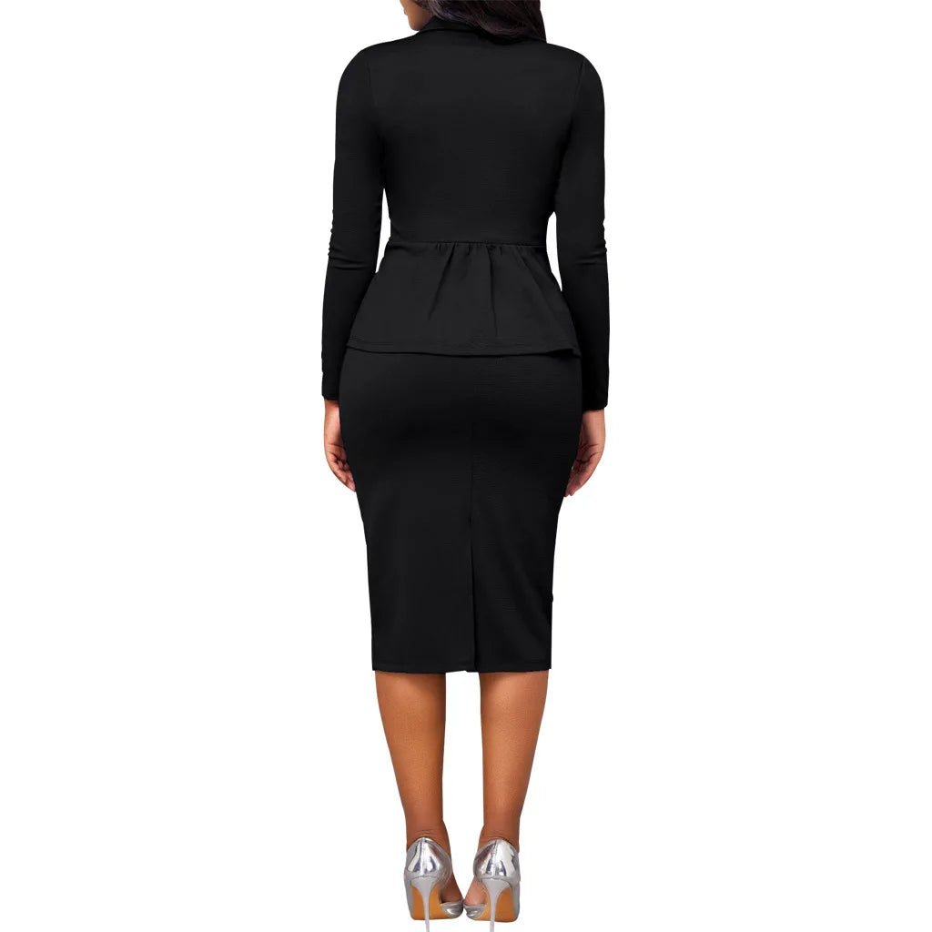 Two Piece Skirt Set Women office lady midi skirt suit work wear