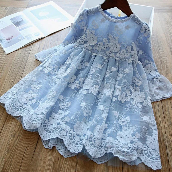 girls new spring and autumn high-end temperament long sleeve solid color dress
