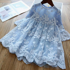 girls new spring and autumn high-end temperament long sleeve solid color dress