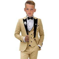 Autumn New Arrival Kids Formal Suit Set, 3 Pieces Velvet Notched Lapel Neck , Matching Vest and Pants, Boy's Tuxedo Set
