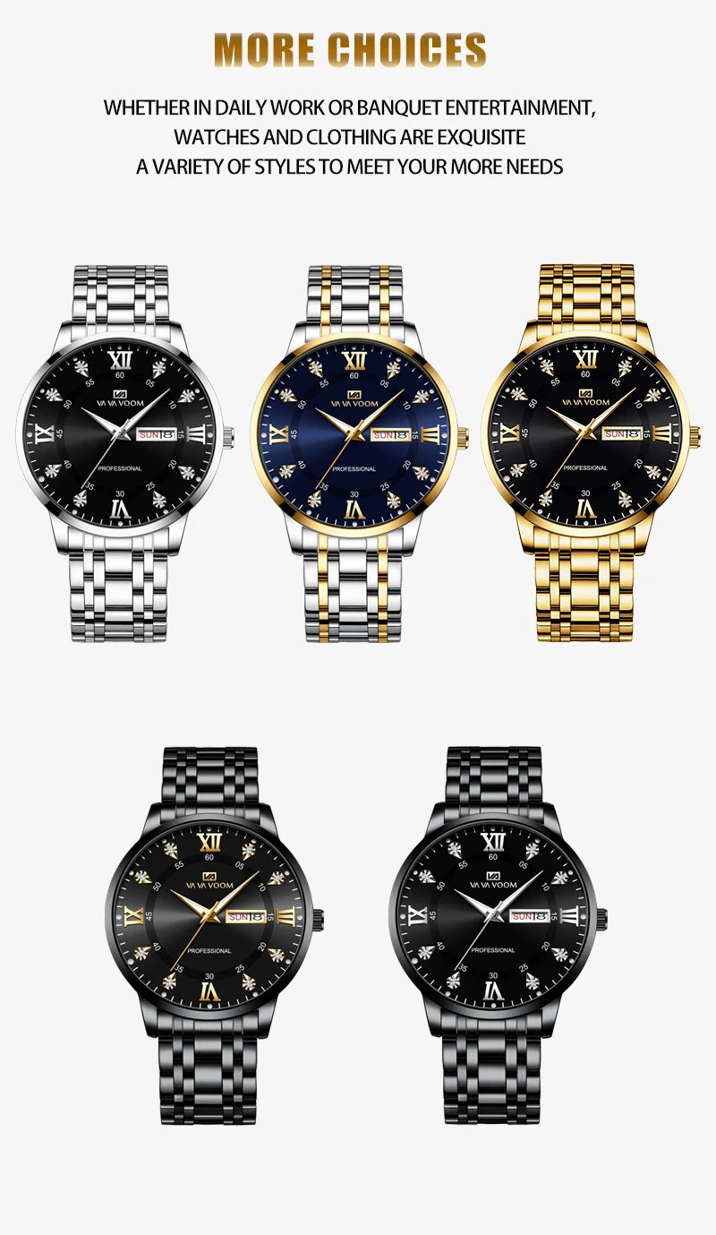 Top Brand Men Watch Stainless Steel Top Quailty Luxury Push Button Hidden Clasp Waterproof Luminous Date Week Sport Wrist Watch