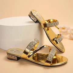 Summer New Women Slippers Medium Heel Thick Heel Slippers Open Toe High Heel Rhinestones Shoes Lightweight Sandals Slides Women