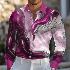 Mens Marble Abstract Liquid Art Formal Shirt Long Sleeve Fashion Casual
