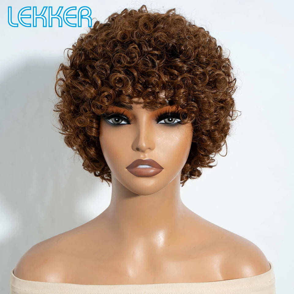 Lekker Colored Short Pixie Cut Curly Bob 100% Human Hair Wigs For Women Brazilian  remy Wigs