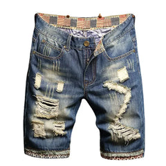 2025 Summer Ripped Denim Shorts Jeans Men's Five Quarter Loose Size Medium Pants Fashion Brand Personality Beggar