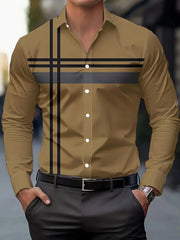 Men's Casual Dress Shirt with Modern Striped Design Regular Fit Long Sleeve