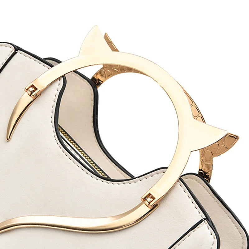 Cat Shaped Handle Women Handbag Trendy And Fashionable, Solid Color, Simple And Casual Crossbody Shoulder Shell Bag