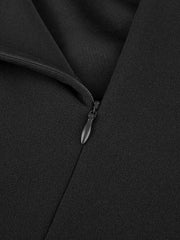 Womens Elegant Front Zipper Work Office Knee Length Black Cap Sleeve Peplum Pencil Casual Cocktail Party Bodycon Sheath Dress