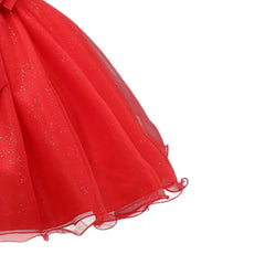 Girl's Red Christmas Dress for 4-8 Years Kids Bow Dress Crown Elegant Children's Wedding Dresses Girls Formal Gown Performance
