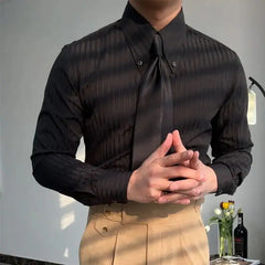 Business Square Collar Stripe Retro 2024 Autumn Men's Splicing Button Fashion  Versatile Casual Long  sleeved