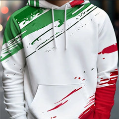Casual Men Pullover Hoodie Abstract Graffiti Brush Print Long Sleeve Drawstring Pocket Streetwear Sweatshirt