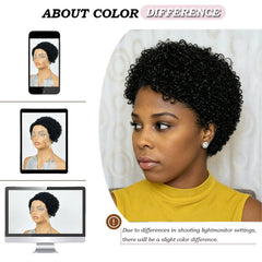 Natural Black Short Tight Kinky Curly Lace Front Pixie Cut Human Hair Wig Lightweight Solid Black Small Curl Short Lace Front Pixie Wig13x4x1 Lace Front Full Machine Made For Office Routine Dating & Various Formal Gatherings