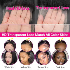13x4 Kinky Straight Lace Front Wig Yaki Straight Lace Frontal Wig Brazilian 4x4 Guleless Lace Closure Human Hair Wig For Woman